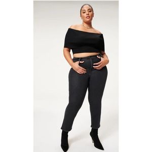 Good American Womens Washed Black Straight Clean Hem Plus Size Jeans Size 18